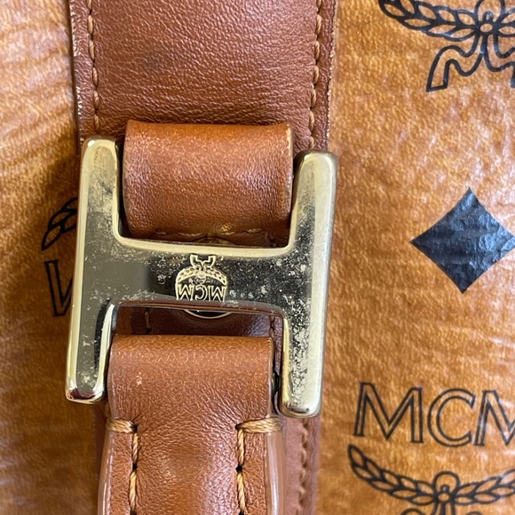 MCM Visetos Mini Boston Bag in Cognac - Preowned - Picture 9 of 14